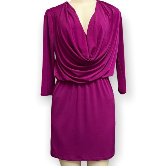 Boston Proper Tie Front Cowl Mini Dress in Deep Fuschia/Acai Berry Size 10 - Picture 1 of 8